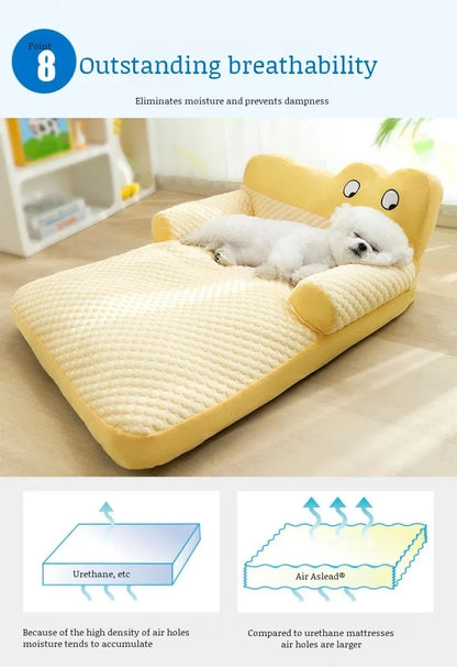 Pet Cooling Pad with L Shaped Pillow and Two Cute Eyes Pattern for Dogs and Cats Washable Ice Cooling Mat Summer Comfort Design