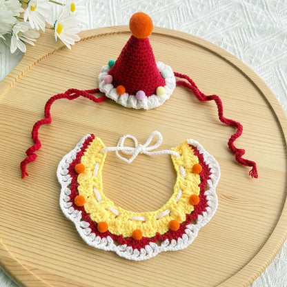 the CROCHET CANINE - Pet Dog/Cat Birthday Hat, Pet Party Dress Up, Photo Decoration, Dog Neck Cute Handmade Set, Dog Accessories for Small Dogs/Puppy