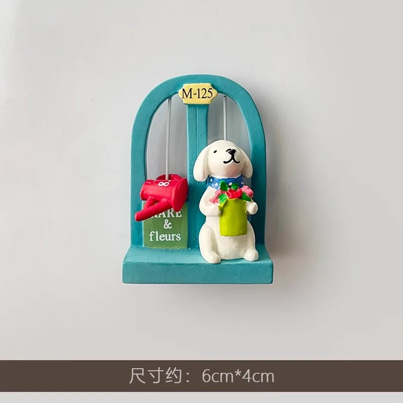 3D Fridge Magnet Puppy Cartoon Cat and Dog Refrigerator Stickers  Anti-theft Entrance Door Decorative Magnetic Creative Message