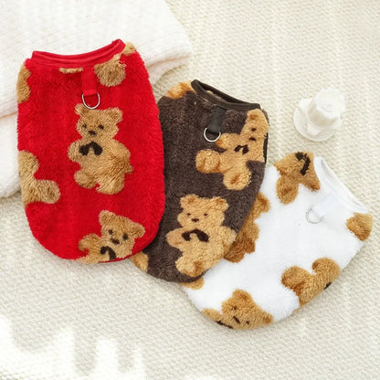 Cute Bear Plush Sweater for Small Dogs,Soft Fluffy Fleece Warm Puppy Pajamas Fuzzy Sleepwear Coat for Yorkie Chihuahua XS-XXL