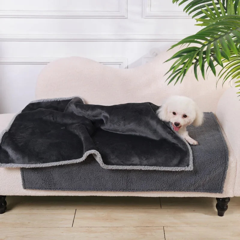 Waterproof Soft Pet Blanket Liquid Pee Proof Dog Blanket for Sofa Bed Couch, Reversible Sherpa Fleece Furniture Protector Cover