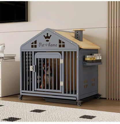 the DOG VILLA - Multi-Functional Solid Wood Steel Frame Pet Dog Villa, Small/Medium-Sized Dog Cage, Indoor Outdoor Dog Cage, Dog Bed with Toilet