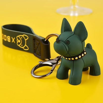 Punk French Bulldog Keychain PU Leather Dog Keychains Fashion for Women Bag Pendant Jewelry Trinket Men's Car Key Ring Key Chain