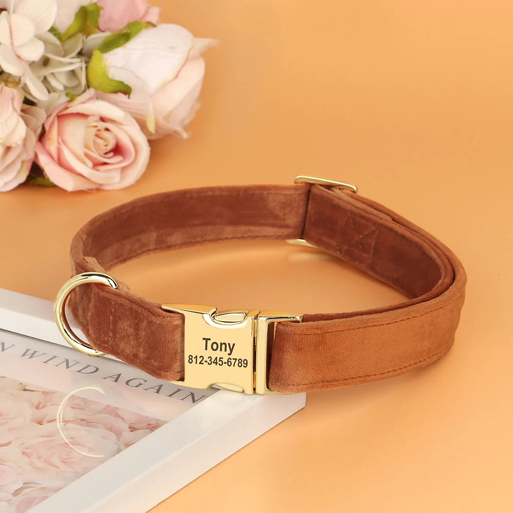 the COZY CREST PERSONALIZED COLLAR - Custom Dog Collar, Soft Velvet Dog Collars, Winter Personalized Pet ID Tag Plush Necklace for Small to Large Dogs, Pug, Free Engraving