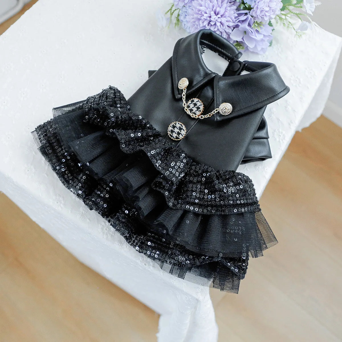 Luxury Brand Dog Clothes Puppy Princess Black Leather Waterproof  Autumn Winter Pet Outfit Girl Boy Coat XS XL Elegant Costumes
