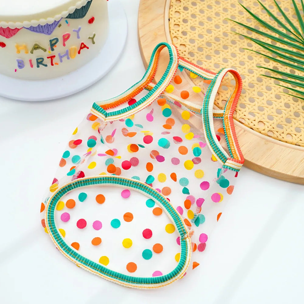 Pet Strap Sunscreen Vest Mesh Strawberries Dog Vests Dog Cat Clothing Supplies Thin Teddy Bear Colorful Dot Top Puppy Clothes
