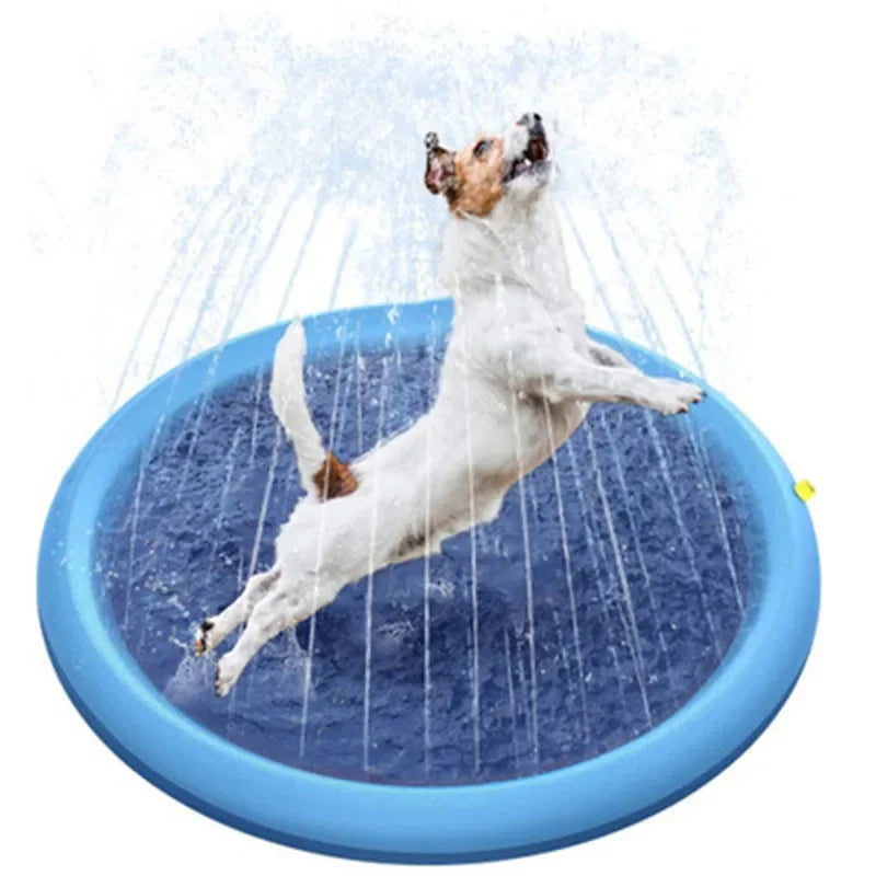 the PET SPRINKLER POOL - 100/150/200cm Summer Pet Swimming Pool, Inflatable Water Sprinkler Pad, Play Cooling Mat, Outdoor Interactive Fountain Toy for Dogs