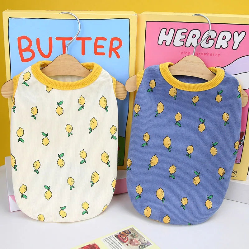Lemon Pattern Dog Vest Shirt Pet Clothes Beige Blue Costume Sleeveless Hoodies Vests For Small Dogs Chiwawa Puppy Sweatshirt XXL