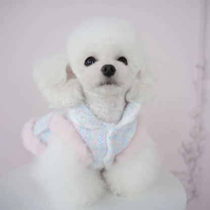 Pet Colorful Bow Set Skirt Autumn/Winter Bow Plush Coat Dress Warm Clothes Teddy Clothes Puppy Clothes for Small Dogs