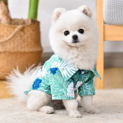 Hawaiian Style Dog Shirt Coconut Tree Patern Dog Vest Chihuahua Yorkie Breathable Polo Shirt Puppy T-Shirt Summer Pet Clothes