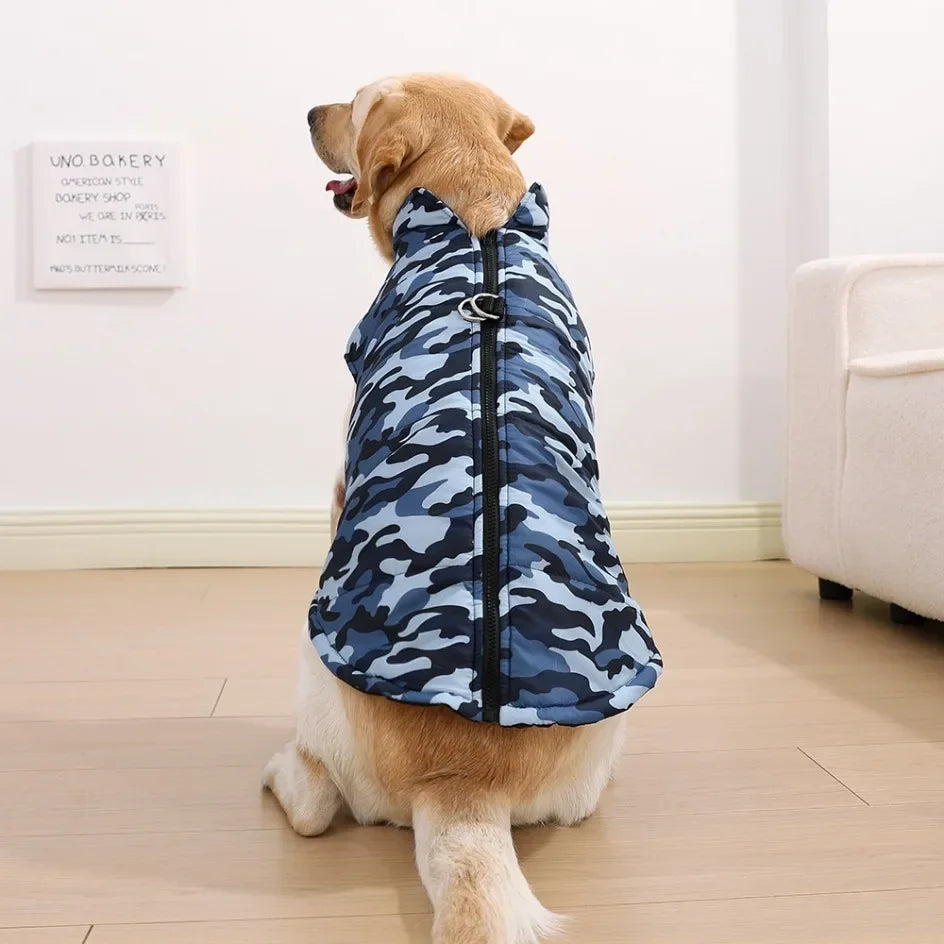 Winter Warm Big Dog Clothes Camouflage Sleeveless Pet Vest Jacket Windproof Large Dog Coat Zipper D-ring 4XL-6XL Puppy Outfits
