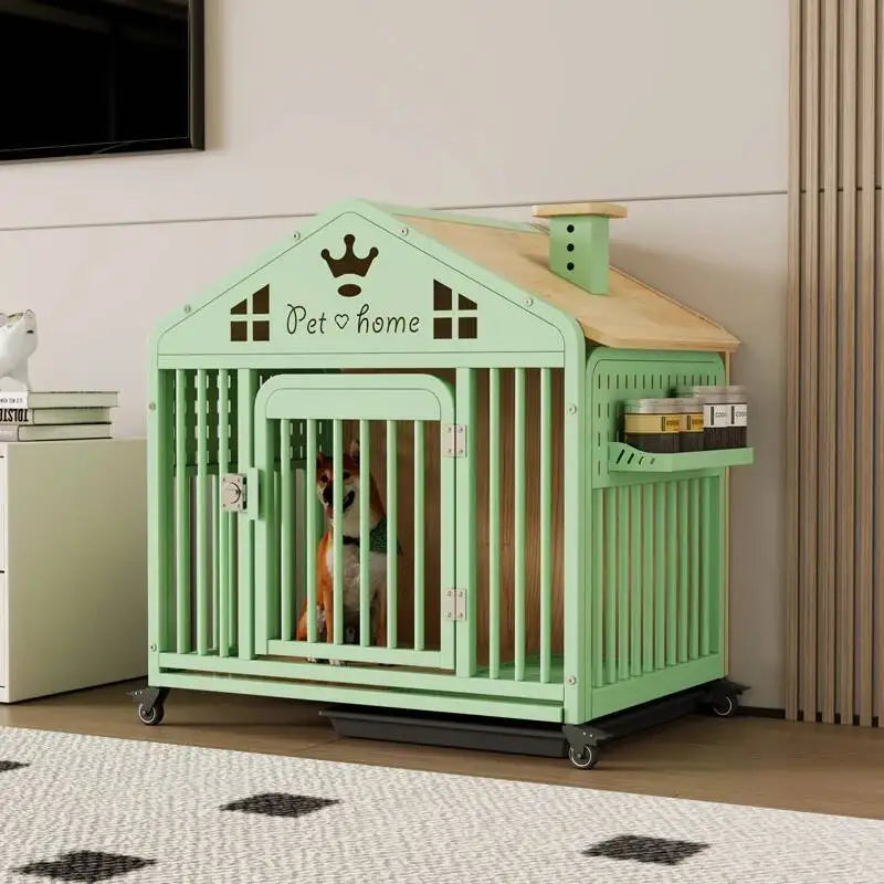 the DOG VILLA - Multi-Functional Solid Wood Steel Frame Pet Dog Villa, Small/Medium-Sized Dog Cage, Indoor Outdoor Dog Cage, Dog Bed with Toilet