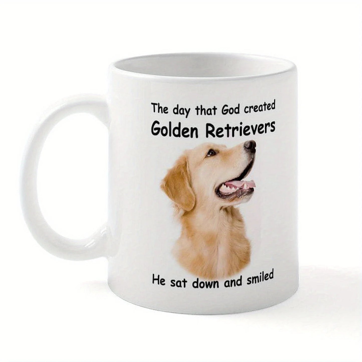 1pc Golden Retriever 11oz White Ceramic Coffee Mug with C-Handle - "He Sat Down and Smiled" Humorous Dog Lover Quote, Durable &
