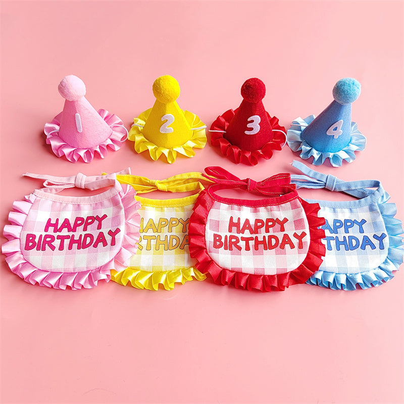Dog Birthday Scarf Hat Set Cat Birthday Party Supplies Pet Scarf Puppy Birthday Lace Hat Scarf for Small Medium Dog Pet