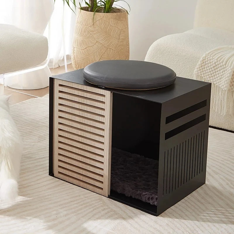 the ZEN DOGGY - Modern Wooden Dog Crate with Acrylic Front Panel and Door with A Latch, Wooden Dog Crate Furniture