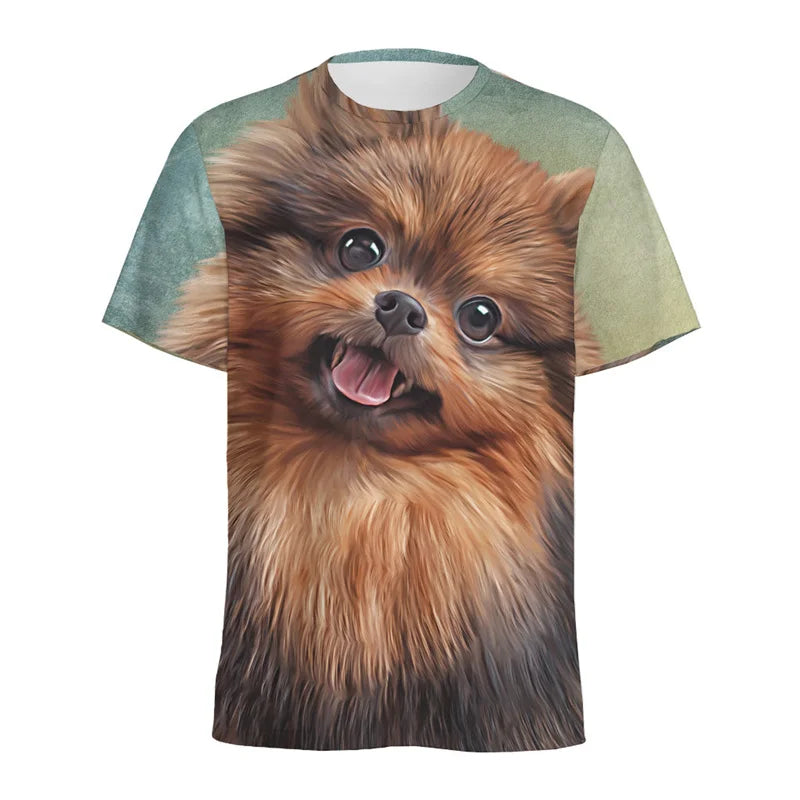 the PAPARAZZI PUPPY - Cartoon Pomeranian Shih Tzu Pattern T-Shirt for Men, 3D Printed Animal Dog Tees, Street Loose Short Sleeve Tops, Kids T-Shirts