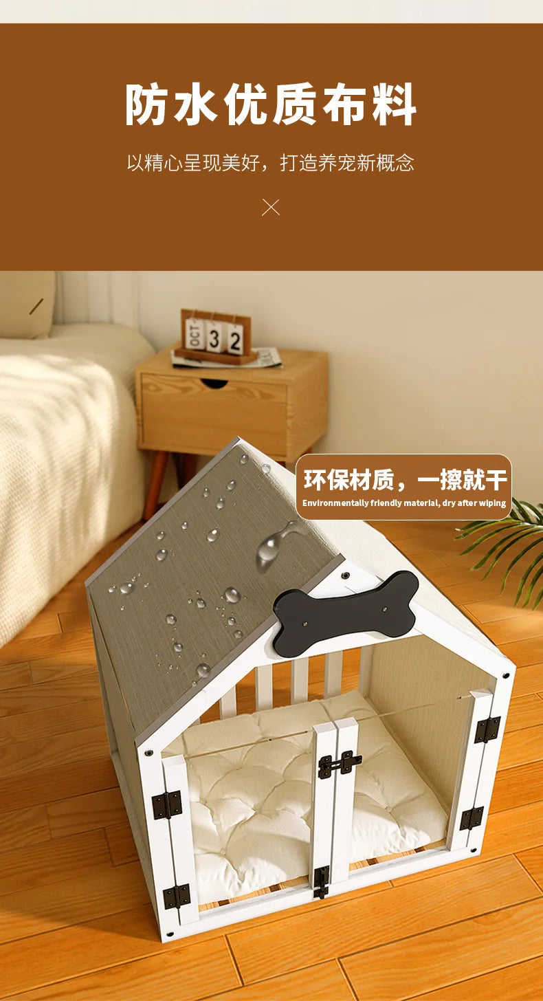 the DOG BONE DOGHOUSE - Solid Wood Doghouse, Large Space Double Doors Indoor Breathable Small Dog Washable Cat's Nest Doghouse, Waterproof Pet Bed