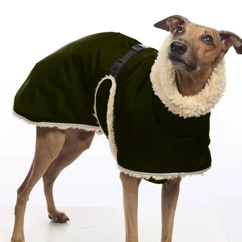 Greyhound Fleece Lined Dog Jacket Winter Warm Dog Clothes Pullover Waterproof Thick Dog Jacket Pet High Collar Jumper Sweater