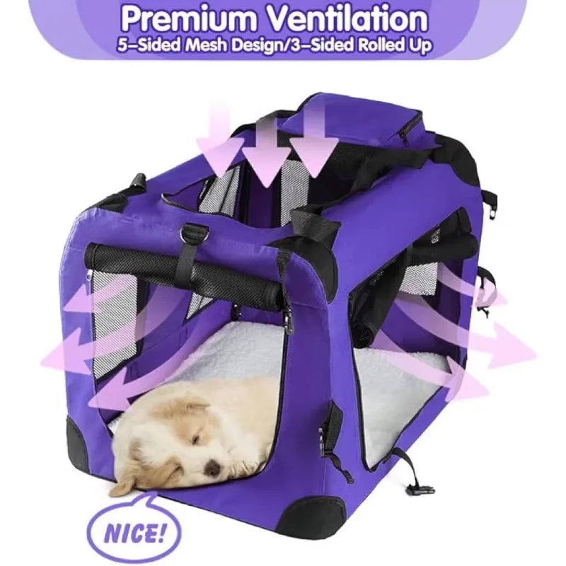 Medium Large Capacity Pet Car Crate Portable Carrier Zipper Closure Breathable Nest for Dogs Folding Dog Cage for Car