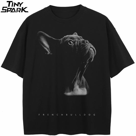 the FRENCH BULLDOG - Streetwear Animal Graphic French Bulldog T-Shirt, Cotton Hipster Men T-Shirt, Unisex Tops, Tees Black Hip Hop