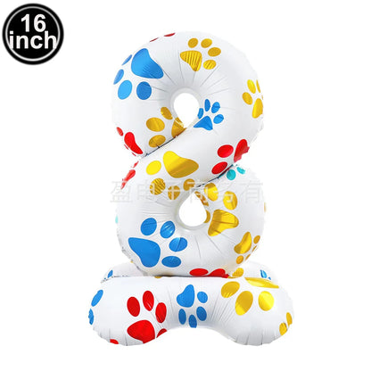 16inch Dog Paw 0-9 Theme Number Foil Balloons Color Dog Birthday Party Balloon Decorations Kids Puppy Party Supplies