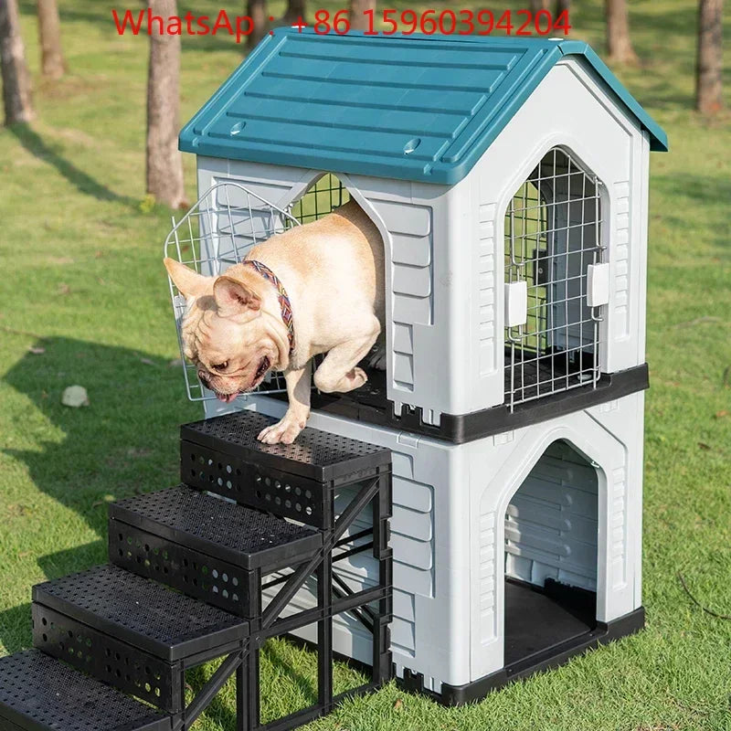 Double-decker kennel outdoor four-season dog house autumn and winter rainproof dog house outdoor stray cat nest dog cage villa