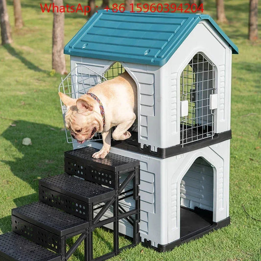 Double-decker kennel outdoor four-season dog house autumn and winter rainproof dog house outdoor stray cat nest dog cage villa