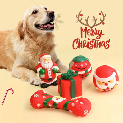 the HOLIDAY HOWL PACK - 5PCS Christmas Themed Dog and Cat Toys, Sound Making Chew Toys for Pet, Teeth Grinding Holiday Themed Pet Accessories