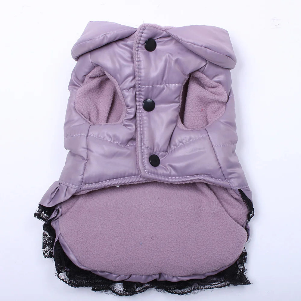 Dog Cat Dress Coat Jacket Dress Bow&Lace Design Pet Puppy Hoody Winter Warm Clothes Apperal