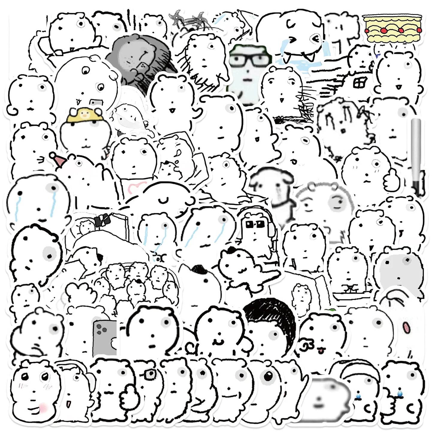 72 Sheets Swollen Eye Cat Stickers Black Sketch Cute Animal Water Cup Computer Mobile Phone Decoration Waterproof Stickers