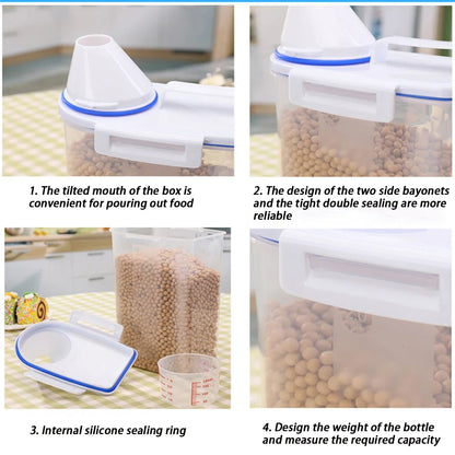 1.5L/2L Dog Cat Food Pail Plastic Storage Tank with Measuring Cup Container Moisture-proof Sealed Jar Pet Supplies Accessories