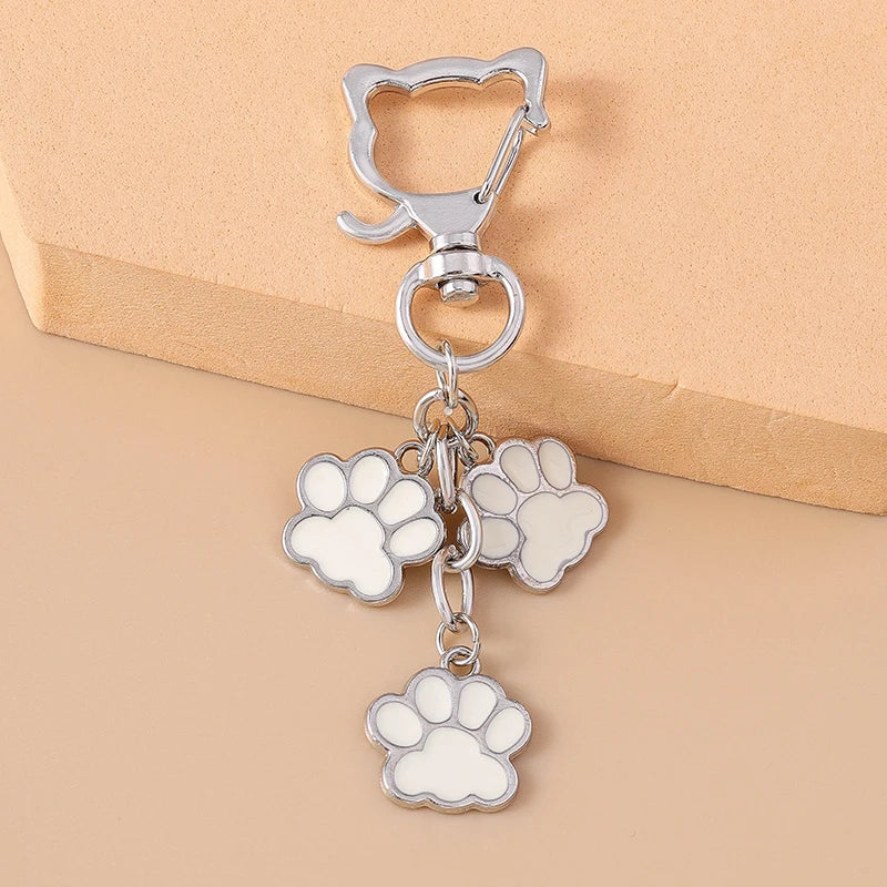 Cute Enamel Puppy Dog Cat Paw Keychain Footprint Key Ring Pendants for Women Girls Handbag Decor DIY Handmade Jewelry  Gifts