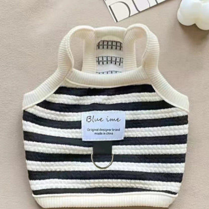 Summer Puppy Clothes Striped Small Dog Vest Bichon Frise Comfortable Black Dog Halter Vest Pet Clothes with D Ring