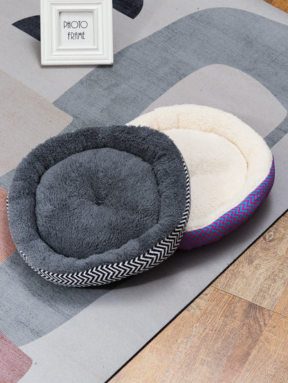 Winter Round Warm Dog Sofa Bed Pets Supplies Canvas Stripe Mat Plush Cats Nest Mat Dog Basket Pet Soft Cushion Machine Washable