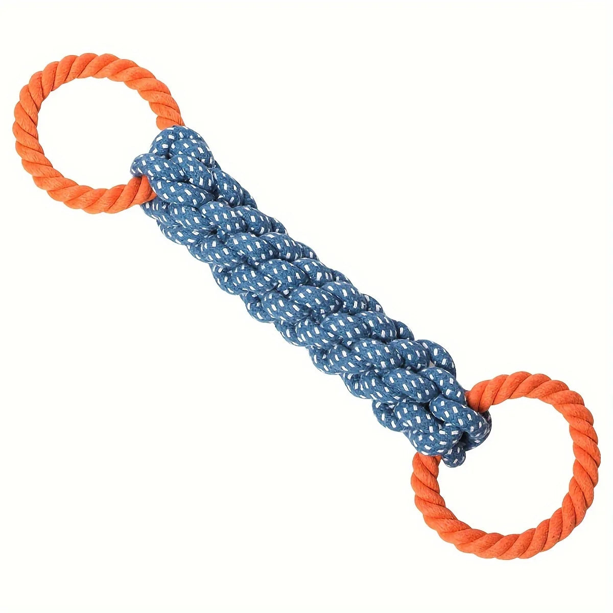 Dual-Handle Braided Rope Knot Pet Toy for All Dog Breeds - Durable Teeth Cleaning Chew Toy in Blue and Orange, Polyester Blend