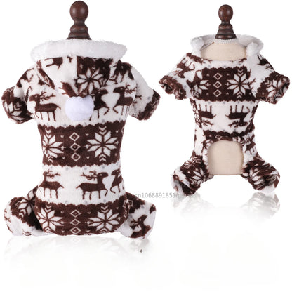 the JOLLY JAMMIES PET PAJAMAS - Winter Dog Christmas Jumpsuit, Clothes Warm Plush Pet Pajamas for Small/Medium Dogs/Cats, Overalls Puppy, Warm Dog Clothing