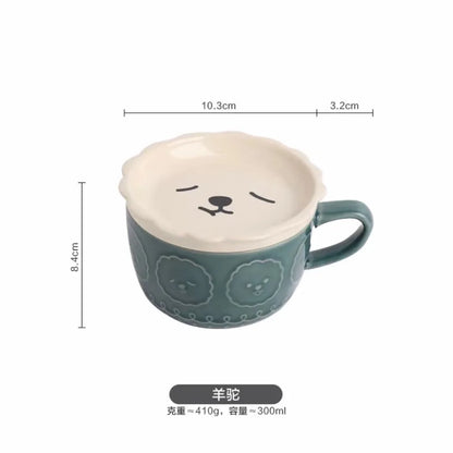 220ML Mug Japanese Shiba Inu Ceramic Coffee Cup Saucer Cartoon Animal Breakfast Milk Cup Embossed Coffee Cup Afternoon Tea Suppl