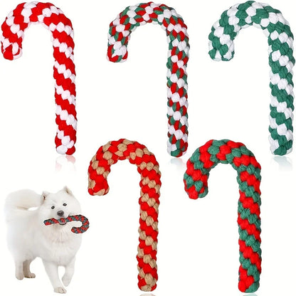 1pc Christmas Dog Rope Toy-Candy Cane Lasso Design with Red&White Stripes&Green Checkered Pattern,Safe Jute Blend Chew Toy