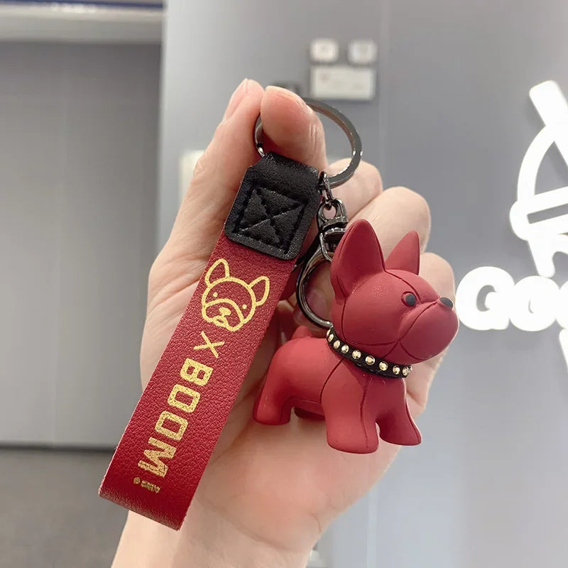 PU Leather Dog Keychains for Women Bag Pendant Fashion Punk French Bulldog Keychain Jewelry Trinket Men's Car Key Ring Key Chain