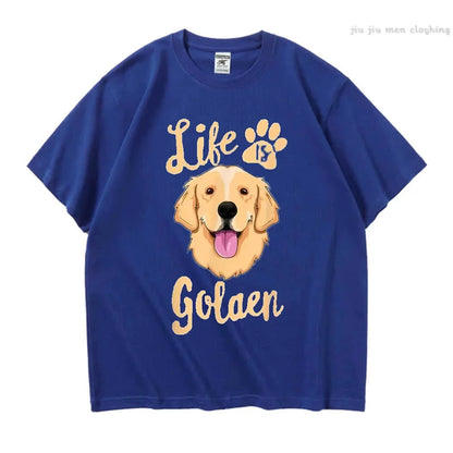 the GOLDEN LIFE - Life Is Golden Retriever T-Shirt, Men/Women Dog Owner Gift T-Shirt, Cotton Loose Casual T-Shirts, Unisex Tops Tees O-Neck Oversized