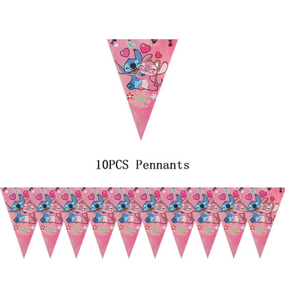 Disney Lilo Stitch Birthday Party Decoration Kids Stitch Theme Tableware Set Angel Balloons Happy Banner Supplies For Girl Favor