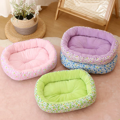 All Seasons Soft Flower Cute Small Cat Sofa Bed Comfortable Medium Dog Bed House Elastic Medium Cat Nest Kennel Accessories