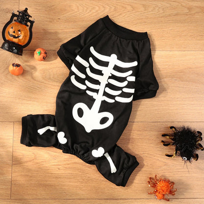 Luminous Halloween Pet Dog Clothes Skeleton Cosplay Dog Cat Sweatshirt Pet Dress Up Jumpsuits Cute Four Legged Puppy Coat