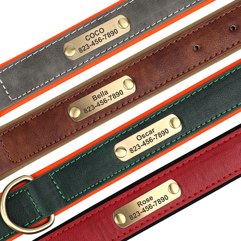 the ENGRAVEPAWS ID COLLAR - Personalized PU Leather Dog Collar, Free Engraved Dog ID Collars, Nameplate Soft Padded for Small/Medium/Large Dogs, Adjustable
