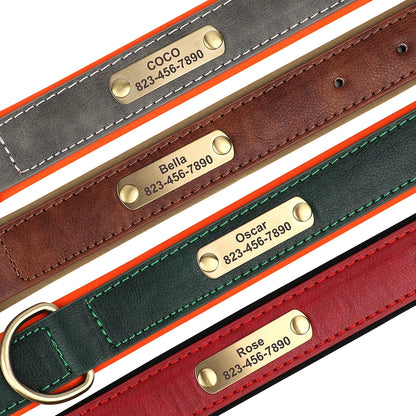 the ENGRAVEPAWS ID COLLAR - Personalized PU Leather Dog Collar, Free Engraved Dog ID Collars, Nameplate Soft Padded for Small/Medium/Large Dogs, Adjustable