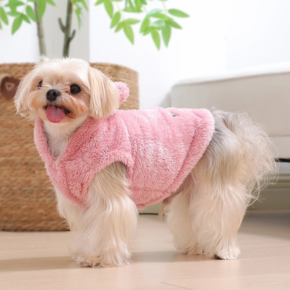 Cozy Pet Clothes Winter Soft Fleece Puppy Sweater For Small Medium Dogs Cats Cute Ear Hooded Jacket Coat Yorkshire Pug Apparel