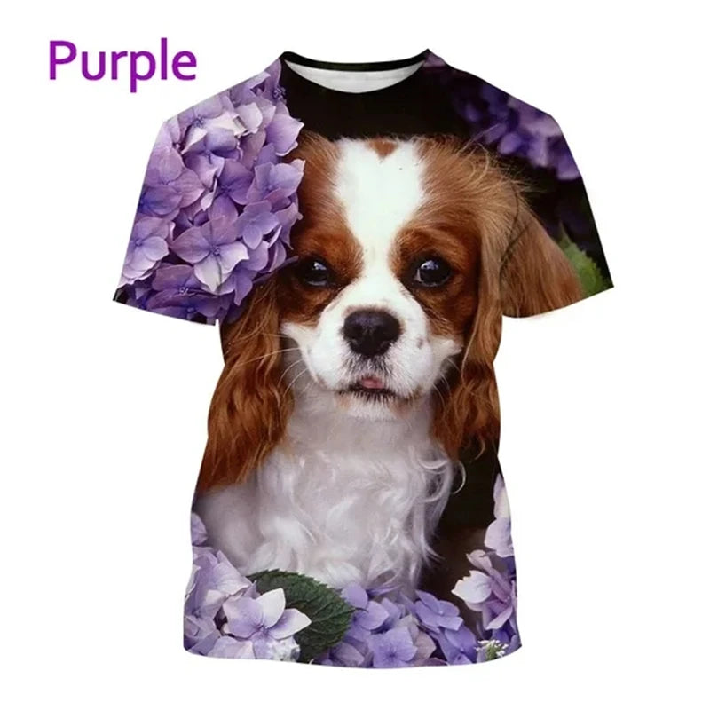 the COOL CAVALIER - Beautiful Cavalier Dog 3D Printed T-Shirt, King Charles Spaniel Fashion, Men/Women's Personality Hip Hop Casual T-Shirt Tees Tops
