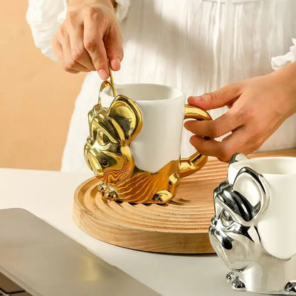 1pc Creative Stereo Dog Coffee Cup Cartoon Animal Tea Cup Gold Plated Silver Dog Ceramic Mug Couple Gift Oatmeal Mug Home Decor