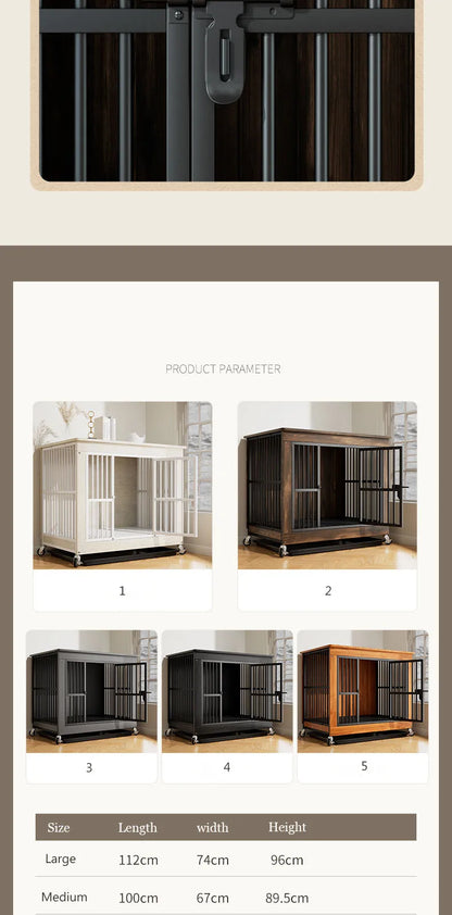 Reinforced Anti-Biting Dog Kennel Sturdy and Durable Wooden Round Pipe Dog Cage with Detachable Wheels Pet Bed