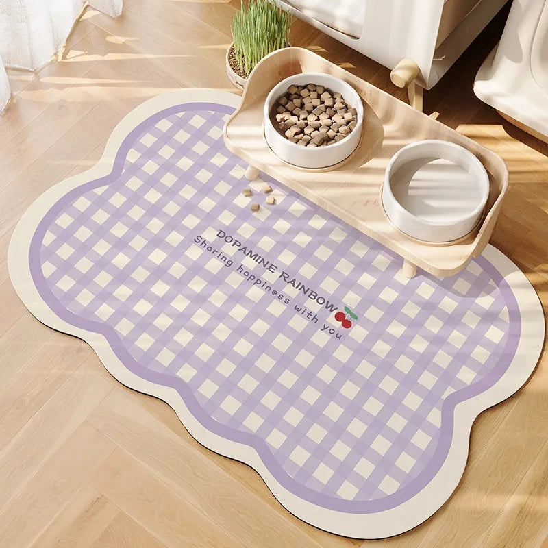 Pet Feeding Mat Waterproof Pvc Leather Carpet Cat Dog Anti-urine Floor Mats Pink Plaid Sweet Home Decoration Rug for Kitchen